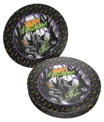 Produktbild von Halloween Neon Teller – 8er-Pack, Ø 23 cm, bunte Deko für Grusel- und Kinderpartys