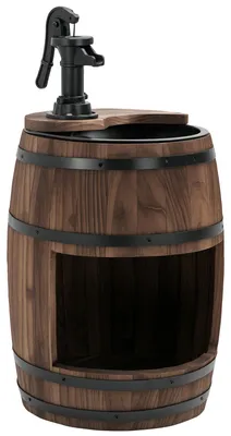 Produktbild von Gartenbrunnen Zierbrunnen Springbrunnen Fassbrunnen Wasserfall Holzfass mit Pflanzgefäß Tannenholz Dunkelbraun Ø27 x 59 cm