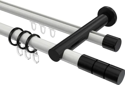 Produktbild von Interdeco Rundrohr-Innenlaufstange / Gardinenstange (Kombination) Weiß / Schwarz, Typ Platon Elanto (Rillenzylinder), 20 mm Ø 2-läufig, 120 cm