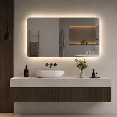 Produktbild von LED Badezimmerspiegel 60x100 cm – Hinterleuchtet, 3 Lichtfarben dimmbar, Anti-Beschlag (One-Touch), korrosionsbeständig