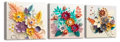 Image de Omgoods - Décoration murale en toile avec des fleurs élégantes encadrées