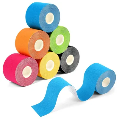 Imagen del producto de Cinta kinesiológica deportiva, elástica, 6 unidades, 3,8 cm x 5 m, para deportes y soporte muscular