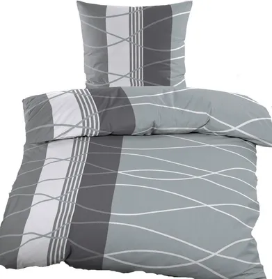 A bedding set, including a duvet cover and a pillowcase, laid out against a white background.