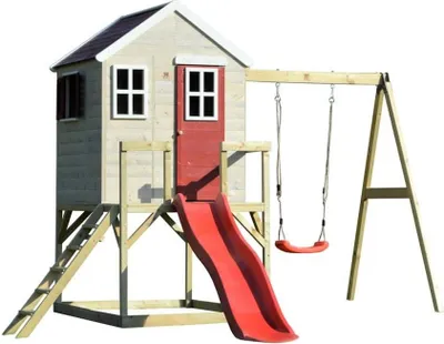 Produktbild von Wendi Toys Holz Stelzenhaus Elefant mit Rutsche und Schaukel Natur 330x350x242 cm