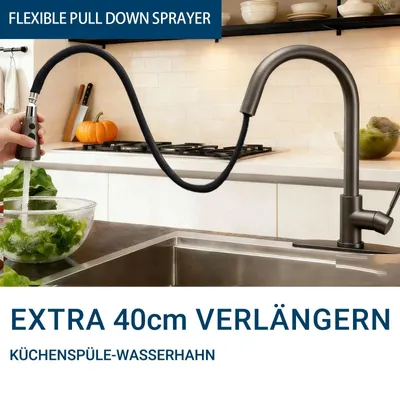 Produktbild von AICA Küchenarmatur ausziehbar mit Brause 3 Strahlarten Mischbatterie 360° drehbar Hochdruck Wasserhahn Küche Gunmetal Grey
