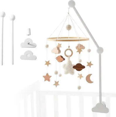 Image de Support mobile pour lit bébé - 68 x 316 x 87 cm - Bois - Réglable en hauteur - 2 barres de suspension - Différents angles - Pour lits bébé de 0 à 3 ans