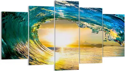 Produktbild von Bild auf Leinwand - Leinwandbild - Ozean Welle Sonne Klima - 160x85cm - Wand Bild - Wanddeko - Leinwanddruck - Bilder - Kunstdruck - Wanddekoration - Leinwand bilder - Wandkunst - EA160x85-2779