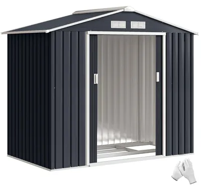 Imagen del producto de Caseta de Jardín 213x130x185 cm Cobertizo Metálico de Exterior para Almacenamiento de Herramientas Gris Oscuro