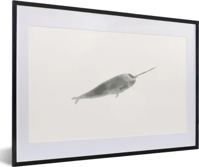 Produktbild von MuchoWow® MuchoWow® Gerahmtes Poster Narwal - Tiere - Grau - Aquarell 60x40 cm - Poster mit zchwarzem Bilderrahmen - Schlafzimmer - Plakat in Rahmen - Drucken