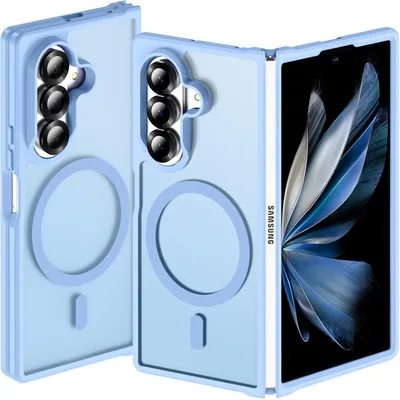 Productafbeelding van Beschermhoes voor de Samsung Galaxy Z Fold 7, magnetisch, compatibel met MagSafe, mat oppervlak, schokbestendig, hemelsblauw