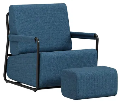 SoBuy Polstersessel FST99-B blau mit Hocker, Metallgestell und Armlehnen