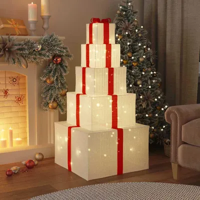 Imagen del producto de vidaXL: Caja de regalo con decoración navideña, 250 LEDs, luz cálida