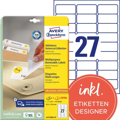 Obrázok produktu pre Avery - Abziehbare Etiketten - weiß - 25 Stck. 27) (L4737REV-25)