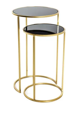 Beistelltisch-Set 2er, rund, Metall, Glas, Gold/Schwarz, H 50/60 cm