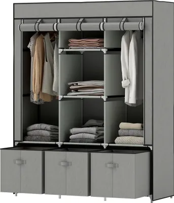 Produktbild von Stoffschrank aus Vlies, Faltschrank, inkl. 3 Schubladen, 125 cm x 43 cm x 162,5 cm, Hellgrau