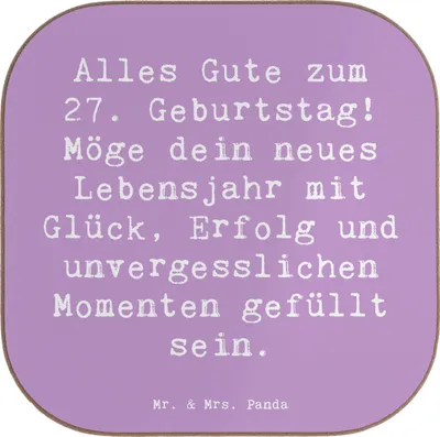 Produktbild von Mr. & Mrs. Panda Tassenuntersetzer Spruch 27. Geburtstag - Lavendeltraum - Geschenk, Geburtstagsgeschenk, Coaster, Alter, handgefertigte Geschenke, gläseruntersetzer