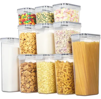 Image de Ensemble de 11 boîtes de rangement hermétiques, sans BPA, en plastique, empilables, avec étiquettes et stylo