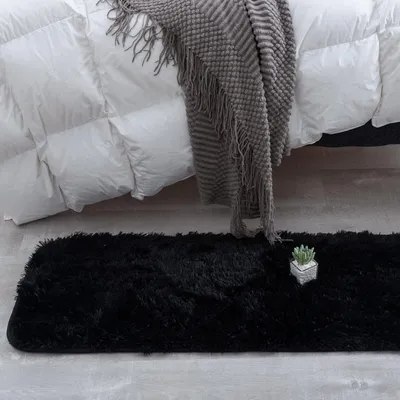 Obrázek produktu pro Měkký koberec do obývacího pokoje nebo ložnice, protiskluzový, omyvatelný, černý, rozměry 40x120 cm