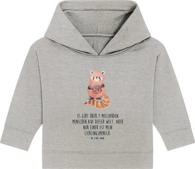 Produktbild von Mr. & Mrs. Panda Organic Baby Hoodie Roter Panda 12. - 18. Monat - Heather Grey - Geschenk, Liebe, Lustige Sprüche, Herz, Liebling, Kapuzenshirt, Kapuzensweatshirt, Rot