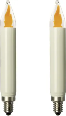 Two candle-shaped LED bulbs with a flame effect.