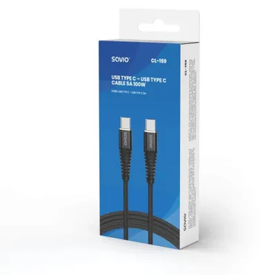 Zdjęcie produktu dla Savio CL-159, 1 m, USB C, USB C, USB 2.0, 0,48 Gbit/s, Czarny