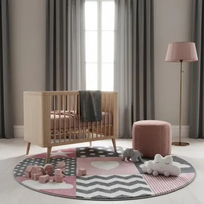 Teppich Kinder Herz Sterne Polypropylen saugroboter Kurzflor Kinderzimmer_Rund_#sku_BARKKIDS1201200620PINK-BARKKIDS1601600620PINK#