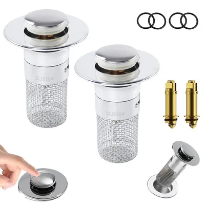 Produktbild von Pop Up Abflusssieb 2 Stück, Waschbeckenstöpsel mit Sieb für 34-40mm Loch, Edelstahl