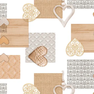 Produktbild von PVC Tischdecke MILENA weiß braun grau Wachstuch Eckig Breite & Länge wählbar abwaschbare Tischdecke Holzmotiv Herz Quadrat, Größe:140 x 100 cm