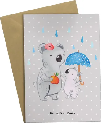 Produktbild von Mr. & Mrs. Panda Grußkarte Tagesmutter Herz - Grau Pastell - Geschenk, osterkarte, hochzeitskarten, vatertagskarte, einladungskarten, weihnachtskarten