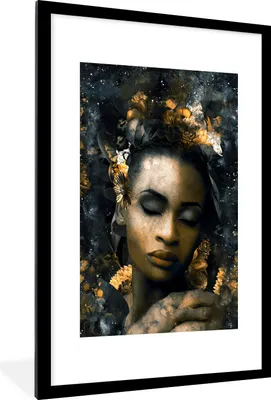 Produktbild von MuchoWow® MuchoWow® Gerahmtes Poster Frauen - Abstrakt - Blumen 60x90 cm - Poster mit zchwarzem Bilderrahmen - Dekoration - Wandposter Wohnzimmer - Hochwertig