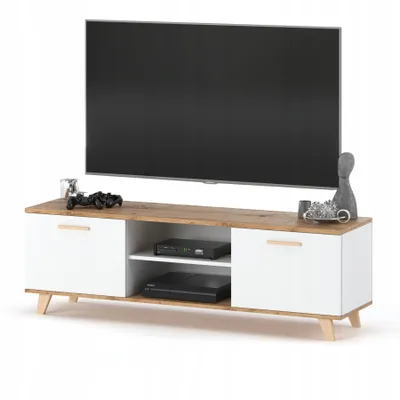 Zdjęcie produktu dla Szafka RTV Komoda salon Stolik pod TV 138cm Biala OSLO Styl Skandynawski