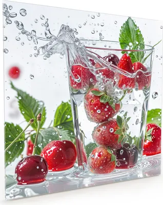 Produktbild von Küchenrückwand Spritzschutz Glas mit Motiv Erdbeeren und Kirschen 40 x 40 cm