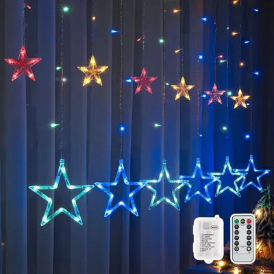 Zdjęcie produktu dla Dekoracje świąteczne do okien, 2 metry, 138 diod LED, motyw gwiazd, z pilotem