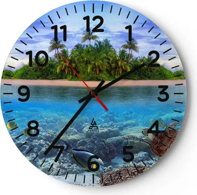 Produktbild von Wanduhr - Rund - Glasuhr - Strand lagune wasser ozean - 30x30cm - Schleichendes Uhrwerk - Lautlos - zum Aufhängen bereit - Dekoration Modern - Wanddekoration aus Glas - C4AR30x30-2686