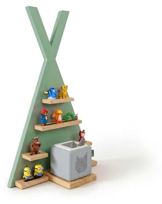 Produktbild von Relaxdays Toniebox Regal, magnetisch, für Hörspielbox & 34 Tonies, Zelt, HxBxT: 69x49x9 cm, Toniefigurenregal, salbei