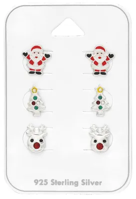 Produktbild von Ohrringe „Weihnachten“: 3 Paar Ohrstecker-Set 925 Silber
