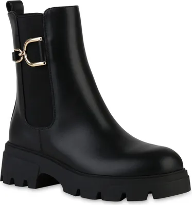 Produktbild von VAN HILL Damen Leicht Gefüttert Klassische Stiefeletten Profil-Sohle Schuhe 841445, Farbe: Schwarz PU, Größe: 36
