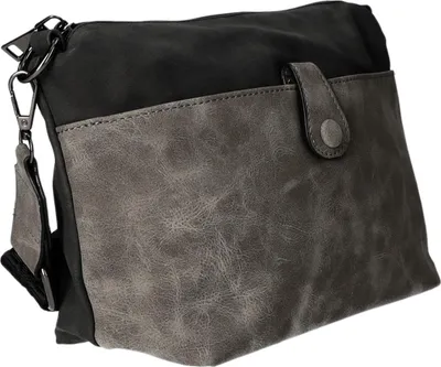 Produktbild von Klassische Schultertasche Schwarz aus glattem Kunstleder mit Reißverschluss 29x19x10 cm