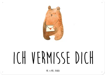 Produktbild von Mr. & Mrs. Panda Schild Bär Vermissen DIN A5 - Weiß - Geschenk, Teddy, Verreist, Retro Blechschild, Freundin, Reise, Unglücklich Verliebt, tafel, Freund, Wandbild