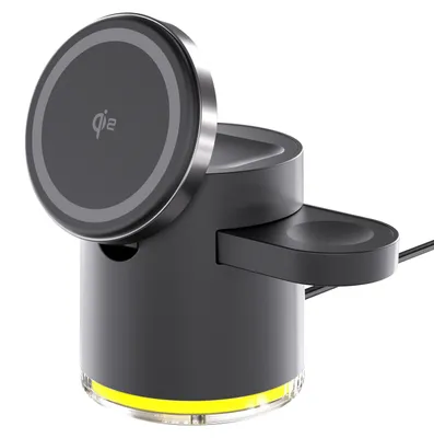 Immagine prodotto di INF Caricatore Wireless Magnetico Pieghevole 3-in-1: Stazione Qi2 15W per Smartphone, Orologi e Auricolari Nero