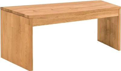 Garderobenbank Sitzbank KIRSA 120 cm Wildeiche massiv in Gesamtansicht mit massiven Holzbeinen und durchgehender Sitzfläche.