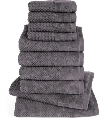 Produktbild von Pure Label 10-TLG Handtücher Set mit Aufhängeschlaufen aus Baumwolle - 2x Badetuch 70x140 cm 4x Handtuch 50x100 cm 4x Gästetuch 30x50 cm, Grau