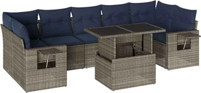 Produktbild von 8-teiliges Gartensofa-Set mit Kissen, grau, Polyrattan