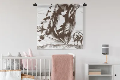 Produktbild von MuchoWow® Wandteppich Wandbehang Strand - Handtuch - Hausschuhe 90x90 cm Tapisserie Dekoration Wandtuch - Wandaufhänger