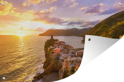 Produktbild von MuchoWow® 90x60 cm Outdoor-Poster Gartendeko Sichtschutz Garten Poster für den Garten  Sonnenuntergang in Cinque Terre