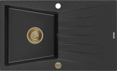 Produktbild von Mexen Cesar Granitspüle mit einem Becken und einer Abtropffläche 775 x 470 mm, Schwarz/Silbermetallic, Siphon Gold - 6514771010-