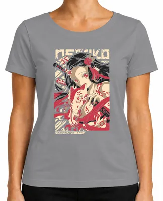 Productafbeelding van Demon Slayer Nezuko Kitsune masker, anime cadeau, Japan, Y2K streetwear, manga, dames T-shirt, grijs, maat S