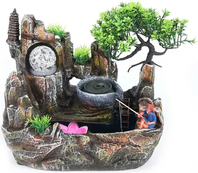 Image de Fontaine d'intérieur en résine LED Cascade Fontaine décorative Humidificateur d'air Fontaine de jardin Fontaine d'eau Roche Ornement Feng Shui Décoration Cadeau