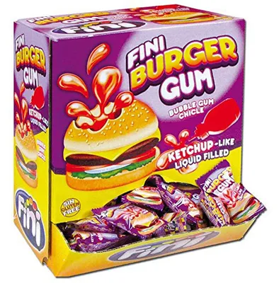 Immagine prodotto di Bubble gum hamburger di gomma da masticare con riempimento liquido 200 pezzi display