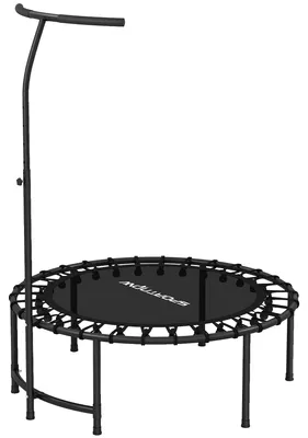 Image de Mini trampoline de fitness Rebounder, avec poignée de maintien, réglable en 5 positions, en acier et plastique, couleur noire. Capacité maximale : 100 kg. 36 cordes élastiques. Diamètre : 102 cm